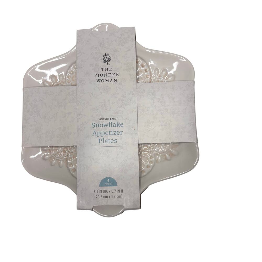 Pioneer Woman Vintage Lace Snowflake Appetizer Plates 8.1” Diameter Stoneware